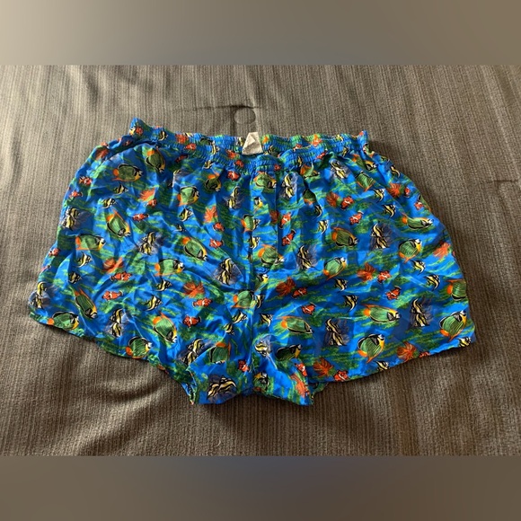 Vintage Silk Trunks Underwear Boxers Shorts Fish Blue Yellow Extra Large - Picture 1 of 10